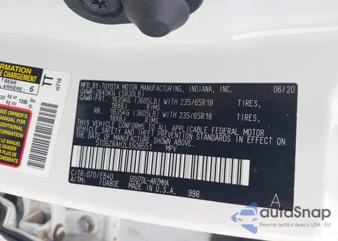 2020 Toyota Highlander Xle из США, поврежденный, VIN 5TDGZRAH2LS508551